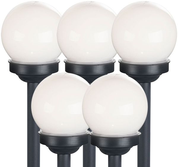 5er Set LED Solarkugel weiß, Erdspieß, DxH 10x38 cm