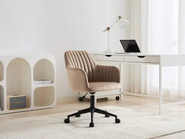 Vente-unique - ELEANA Office chair SamtStoff Beige - B 61,5 cm x H 79,5 cm89 cm x L 59 cm