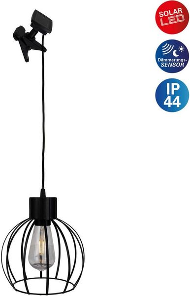 näve LED Solarleuchte Solar- / Pendelleuchte schwarz "GRID", LED fest integriert, Warmweiß, Inkl. Dämmerungssensor