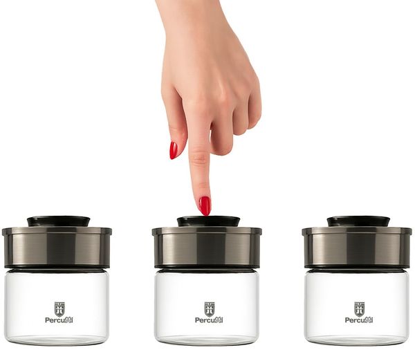 BURI Vorratsglas Vakuumglas 3er Set 450ml | Vorratsdosen Glas mit Edelstahl Deckel & Vakuum Klick-Mechanismus | Luftdicht mottensicher auslaufsicher stapelbar spülmaschinenfest