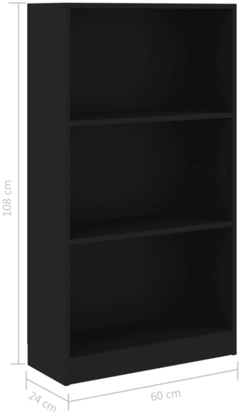 vidaXL Bücherregal 3 Fächer Schwarz 60x24x109 cm Holzwerkstoff 800865 Bild 6
