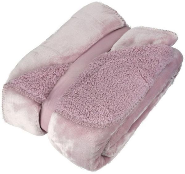 Kuscheldecke 150x200cm mit Flanell und Sherpa Wohndecke Teddydecke, rose