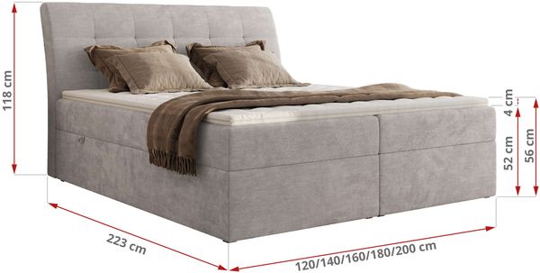 Boxspringbett DAGOS 160 x 200 cm mit Kopfteil, Lattenrost und Stauraum – Doppelbett mit Matratze & Topper Visco , stabile Konstruktion, Bettkasten, modernes Design - Hellgrau Schenille glatt - H4 Bild 5