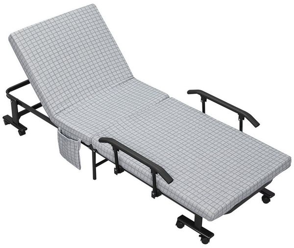MC Star Klappbett Gästebett mit Rollen und 5-stufig verstellbarer Rückenlehne (Reisebett aus Stahlrahmen in Hellgrau und Schwarz, 190 x 76 x 33 cm)