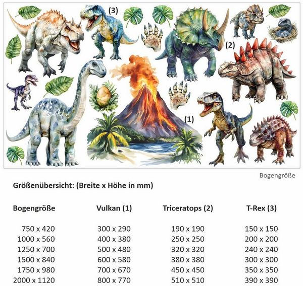 nikima Wandtattoo 257 Wandtattoo Dinosaurier mit Vulkan (PVC-Folie), in 6 vers. Größen