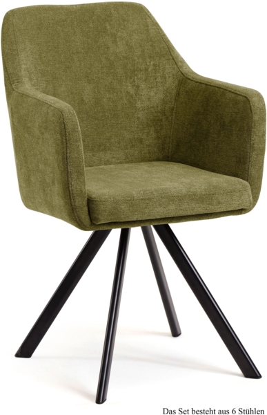 Armlehnstuhl drehbar (6er-Set) Devka 57x87x60 Schwarz/Olivgrün