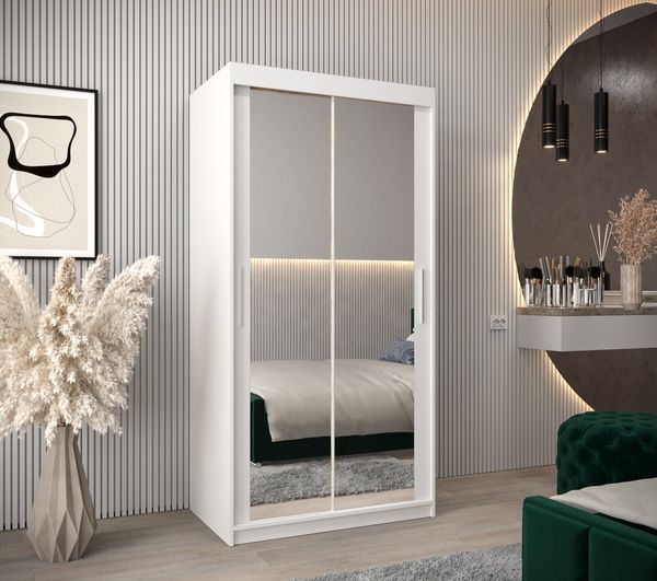 MOEBLO Schiebetürenschrank TORM 3 (Schrank mit Spiegel, mit/ ohne Schubladen, Schwebetürenschrank Schrank Garderobe Schiebtüren Schlafzimmer Wohnzimmerschrank) (BxHxT):100/120/150/180/200/250x200x62 cm