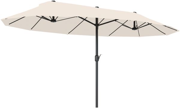 Doppelter Gartenschirm 4,6 x 2,7 m mit 12 Streben, Belüftungsöffnungen und Kurbelgriff, aus Stahl und Polyester, UV-beständig, für Balkon und Terrasse, beige
