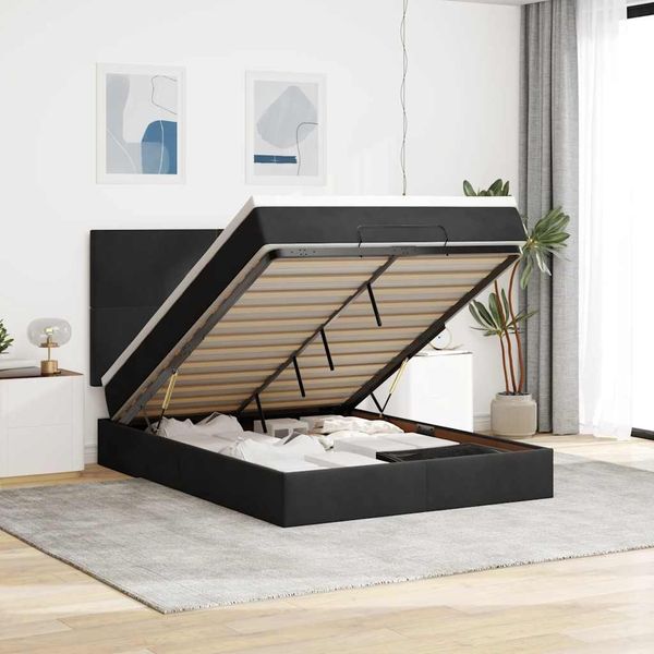 vidaXL Ottoman-Bett mit Matratzen Schwarz 140x200 cm Samt 3313405