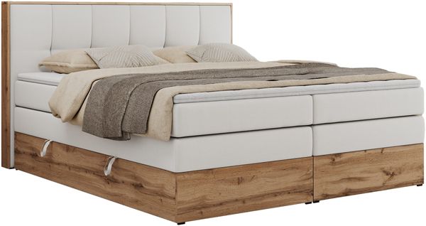 Boxspringbett, Doppelbett mit zwei 7 Härtezonen Multipocket-Matratzen, Bettkästen, Eiche Wotan Holzrahmen, Polsterbett mit Topper-Matratze - ALBERO 1 KING - 120 x 200 cm - Weiß Kunstleder - H3 Bild 4
