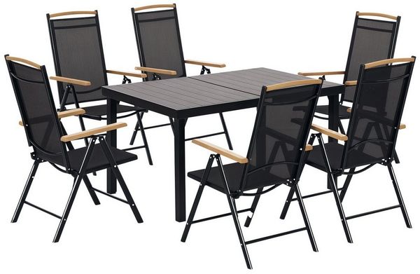 MC Star Gartenlounge-Set Sitzgruppe klappbar für 6 Personen 1 Tisch+6 Stühle, (Gartenmöbel Set Sitzgarnitur Aluminium Mesh Schwarz)