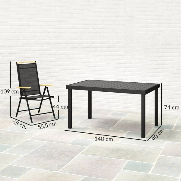 MC Star Gartenlounge-Set Sitzgruppe klappbar für 6 Personen 1 Tisch+6 Stühle, (Gartenmöbel Set Sitzgarnitur Aluminium Mesh Schwarz)
