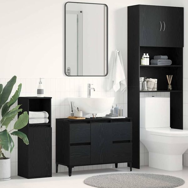 vidaXL Waschbeckenschrank mit Tür Schwarz Eichen-Optik 80 x 33 x 60 cm 862814