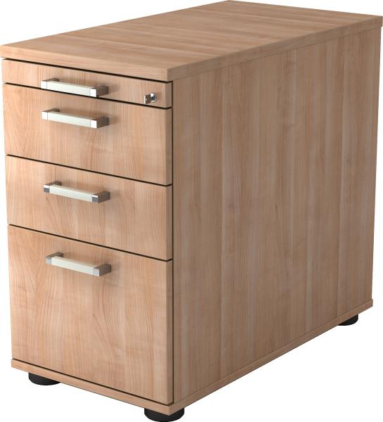 bümö Schreibtisch Schrank Büro mit Hängeregister für Hängeordner, Schubladenschrank Holz in Nussbaum, Container mit Schubladen & Hängeregistratur - Schreibtisch Kommode mit Chromgriffe, SC40-N-N-CE