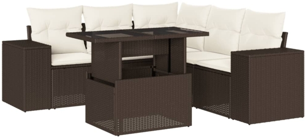 vidaXL 6-tlg. Garten-Sofagarnitur mit Kissen Braun Poly Rattan 3269163