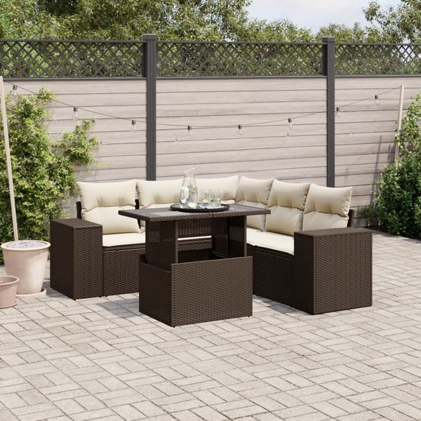 vidaXL 6-tlg. Garten-Sofagarnitur mit Kissen Braun Poly Rattan 3269163