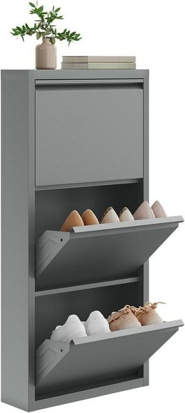 Woltu Schuhschrank mit 3 Klappen, für 9 Paar Schuhe, Schuhregal aus Metall