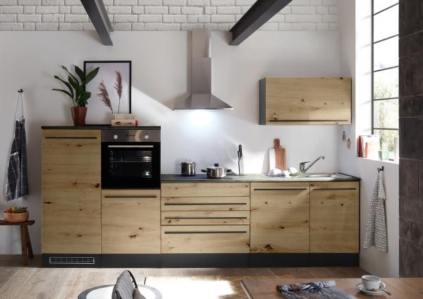 JAZZ 4 Moderne Küchenzeile ohne Elektrogeräte in Anthrazit, Artisan Eiche Optik - Geräumige Einbauküche mit viel Stauraum - 320 x 200 x 60 cm (B/H/T)