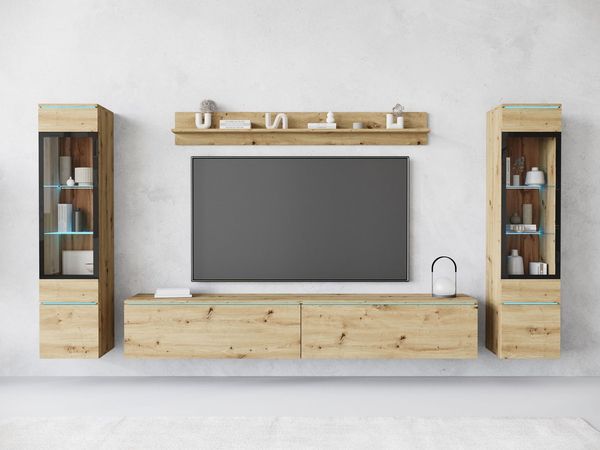 Home affaire Wohnwand VERA II, Vitrinen Türanschlag wechselbar, (Komplett-Set, 4-St), Mediawand 260 cm, Vitrine mit Verglasung, stehend und hängend
