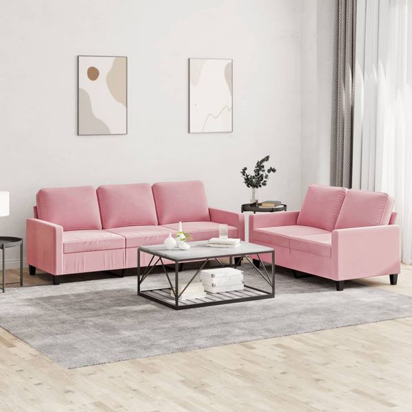 vidaXL 2-tlg. Sofagarnitur mit Kissen Rosa Samt 3201519