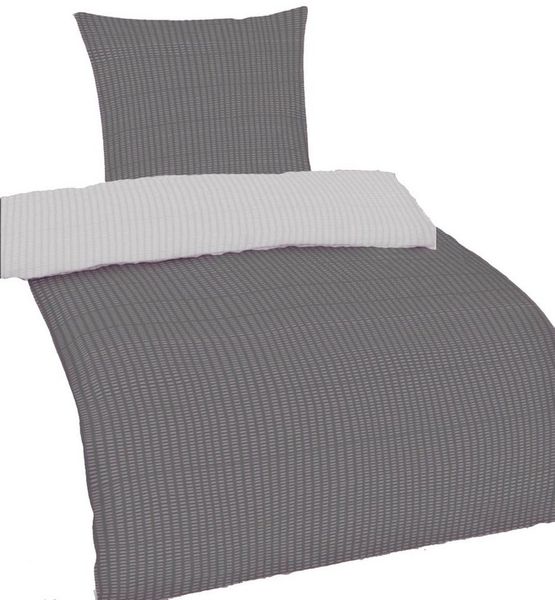 Casa Colori Bettwäsche Seersucker Wendebettwäsche135x200 Reißverschluss Silber Grau, Seersucker, 4 teilig, leicht