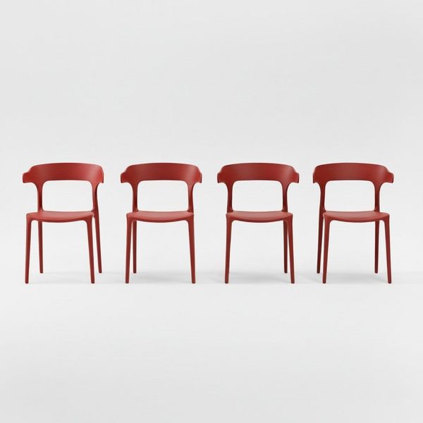 Lüllmann Besucherstuhl 4er Set Designerstuhl aus Polypropylen, mit Armlehnen, rostrot (Spar-Set, 4 St), Designerstuhl aus Kunststoff, robust, pflegeleicht