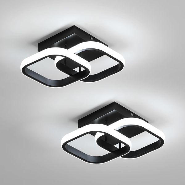 Comely 2 Packung LED Deckenleuchten Modern, 24W 2700LM Kleine Quadratische LED Deckenleuchte, Innenbeleuchtung für Schlafzimmer, Wohnzimmer, Gang, Weißes Licht 6500K, Negro, 24cm