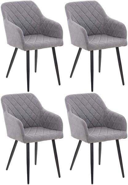 CLP 4er Set Esszimmerstuhl Shila Gesteppt,grau Stoff