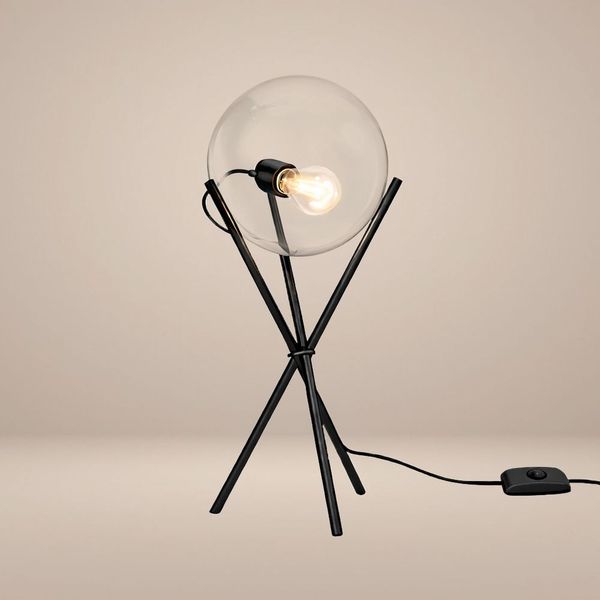 s.luce Orb Axis Glas-Tischlampe Dreibein 20cm Klar, Schwarz
