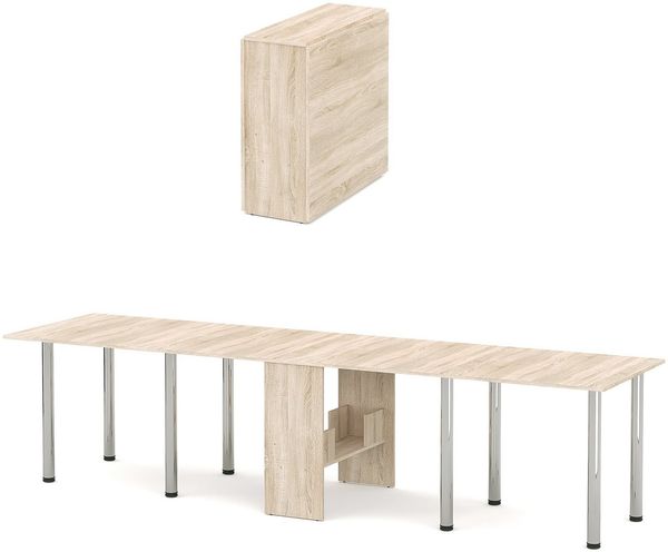 Rodnik XXL Esstisch, Klapptisch, Funktionstisch, Brotisch, Eiche Sonoma, laminierte Spanplatte, kompakt, platzsparend, 310cmx81cm