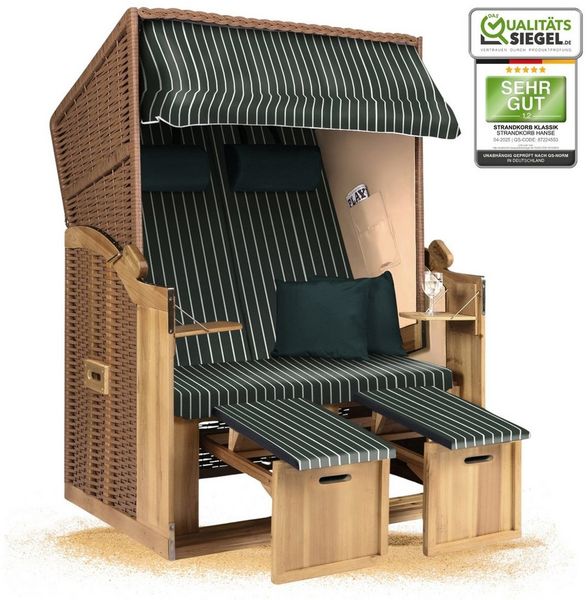 Strandkorb Hanse Strandkorb Strandkorb 2-Sitzer Ostsee Volllieger in Natur Beige Grün, BxTxH: 120 x 80 x 160 cm, Ostsee Volllieger, Ostsee 2-Sitzer Modell 2025, Stabiles Wacholder mit handgefertigtem Polyrattangeflecht