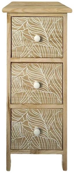 HTI-Living Kommode Kommode Melia schmal 3 Schubladen Blätter-Design Artisaneiche-Weiß (Stück, 1 St, 1 Kommode)