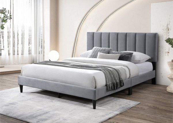 Home Collective Polsterbett 140x200 160x200 & 180x200 cm mit Lattenrost und weichem Bezug (Bettgestell Doppelbett mit gepolstertem Kopfteil, robustes Gestell, hoher Liegekomfort), vertikaler Steppung, 140x200 cm, Grau