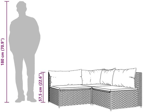 vidaXL 3-tlg. Garten-Lounge-Set mit Kissen Braun Poly Rattan 319828 Bild 10
