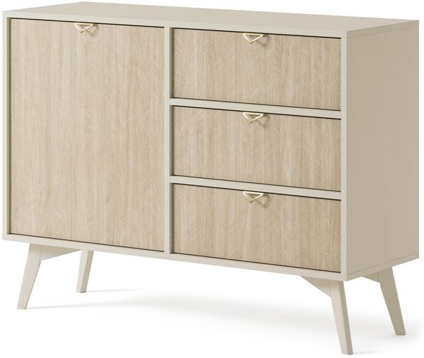 Bettso 'FIRR' Kommode mit goldenen Griffe, Holzwerkstoff Beige 80x38x106 cm