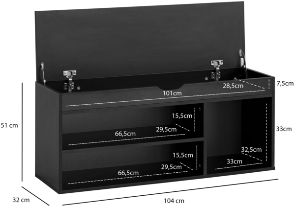 FINEBUY Schuhbank FB107189 (mit Sitzfläche Garderobenbank 104x51x32 cm Schwarz), Sitzbank Schmal Flur mit Stauraum, Truhenbank Bild 3