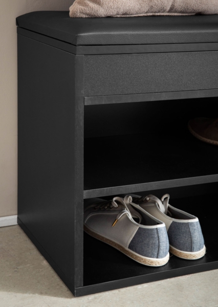 FINEBUY Schuhbank FB107189 (mit Sitzfläche Garderobenbank 104x51x32 cm Schwarz), Sitzbank Schmal Flur mit Stauraum, Truhenbank Bild 5