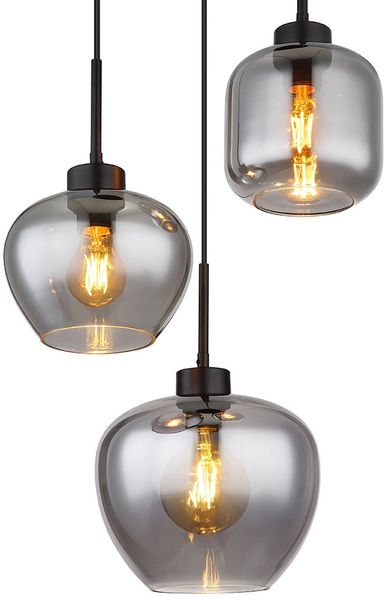 LED Pendelleuchte, schwarz, Rauchglas, 3 flammig, H 120 cm