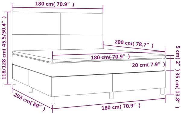 vidaXL Boxspringbett mit Matratze Dunkelbraun 180x200 cm Stoff 3142196 Bild 6