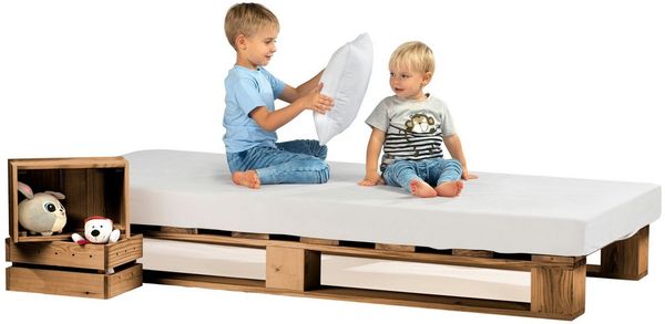 sunnypillow Palettenbett Massivholzbett 80 90 100 120 140 160 180 200 220 240x200 cm, 90x200 cm Eiche
