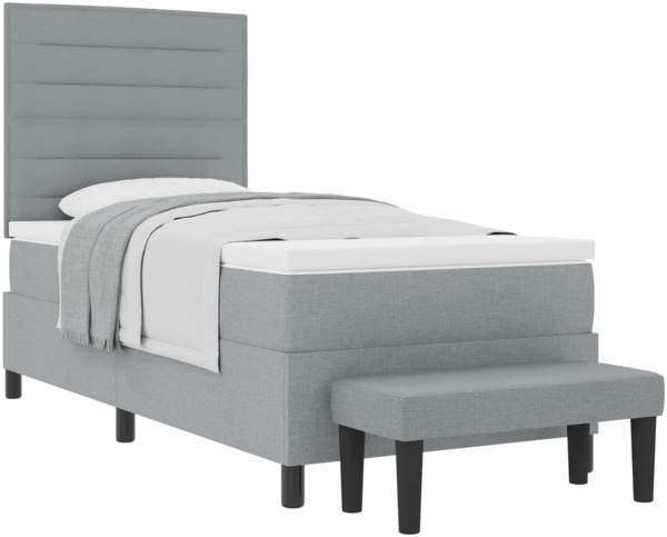 vidaXL Boxspringbett mit Matratze Hellgrau 90x200 cm Stoff 3343960