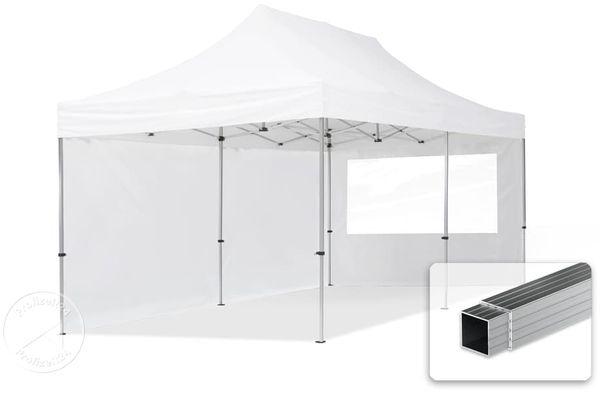 3x6 m Faltpavillon, ECONOMY Alu 32mm, Seitenteile mit Panoramafenstern, weiß