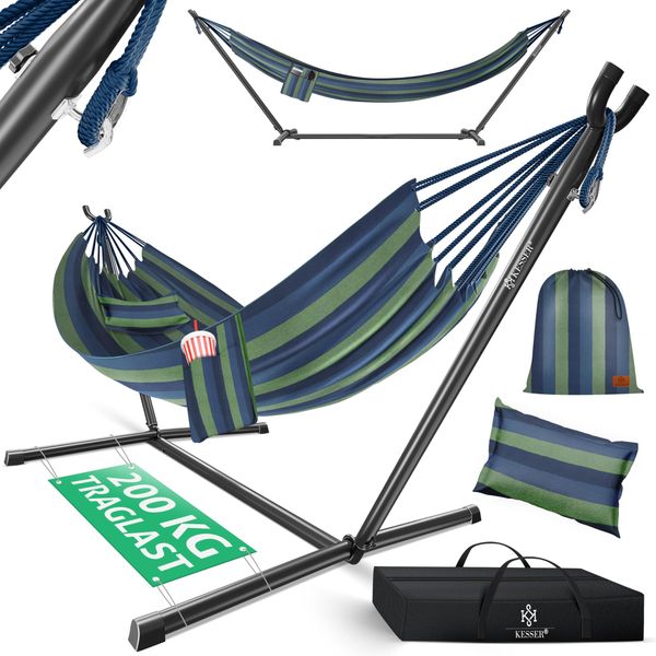 KESSER® Hängematte LAKE mit Gestell, für 2 Personen, 200kg Belastbarkeit, Blau