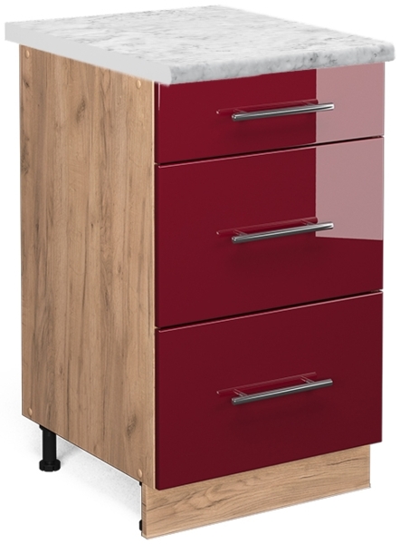 Küchenunterschrank Fame-Line Bordeaux Hochglanz 50 cm , AP Marmor Vicco