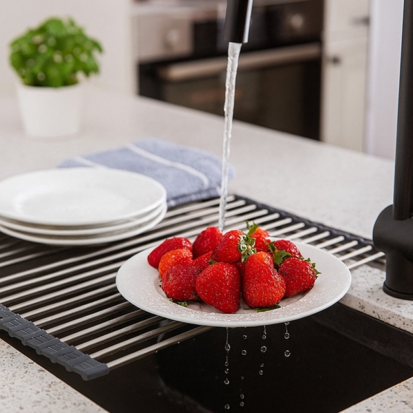 hausleben Topfuntersetzer Faltbar aus Edelstahl, 4-tlg, Hitzebeständige Rolluntersetzer rutschfest - 37 x 21 cm