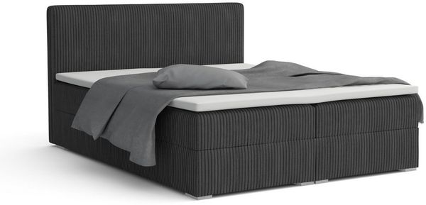 Deine Möbel 24 Boxspringbett LON IV Boxspring Komplettbett Polsterbett Bonellfederkernmatratzen (Cord Beige Creme Grau Dunkelgrau Graphit Schwarz, 3-St, Boxbett Cord Cord-Samt 140x200 160x200 180x200 200x200), inkl. Bettkasten Topper Matratzen H3 H4