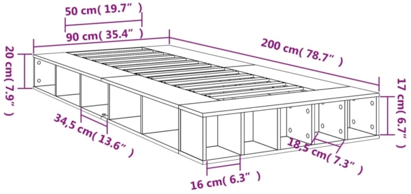 vidaXL Bettgestell Sonoma-Eiche 90x200 cm Holzwerkstoff 3280519 Bild 9