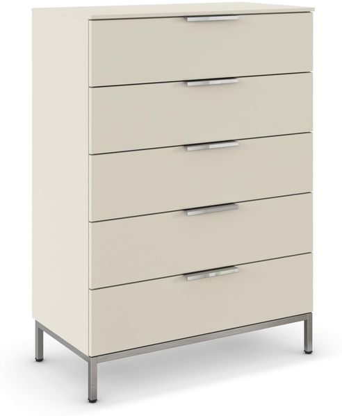 Rauch Möbel Flipp, Kommode für Schlafzimmer, Kinderzimmer, Wohnzimmer, Jugendzimmer, Flur, Garderobe, 5 Schubladen, mit Softclose Funktion, Griffe und Metallkufe Chrom, Farbe Beige, Breite 80 cm
