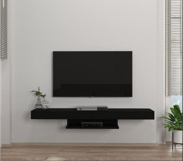 ibonto TV-SCHRANK 150 × 22 × 29,6 cm. Schwarz mit praktischem Stauraum (H 29.5 x T 22 x B 150 cm)