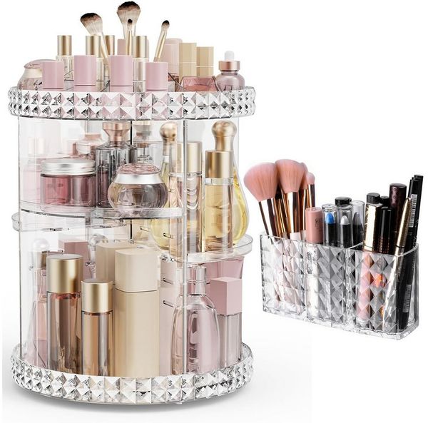 Refined Living Organizer 360° Drehbarer Make-up-Organizer, Schminktisch-Organizer (2er Set: 360° drehbarer Make-up Organizer, Make-up Pinsel Organizer, verstellbarer und multifunktionaler Schminktisch-Organizer, Skincare-Organizer, Badezimmer-Aufbewahr...